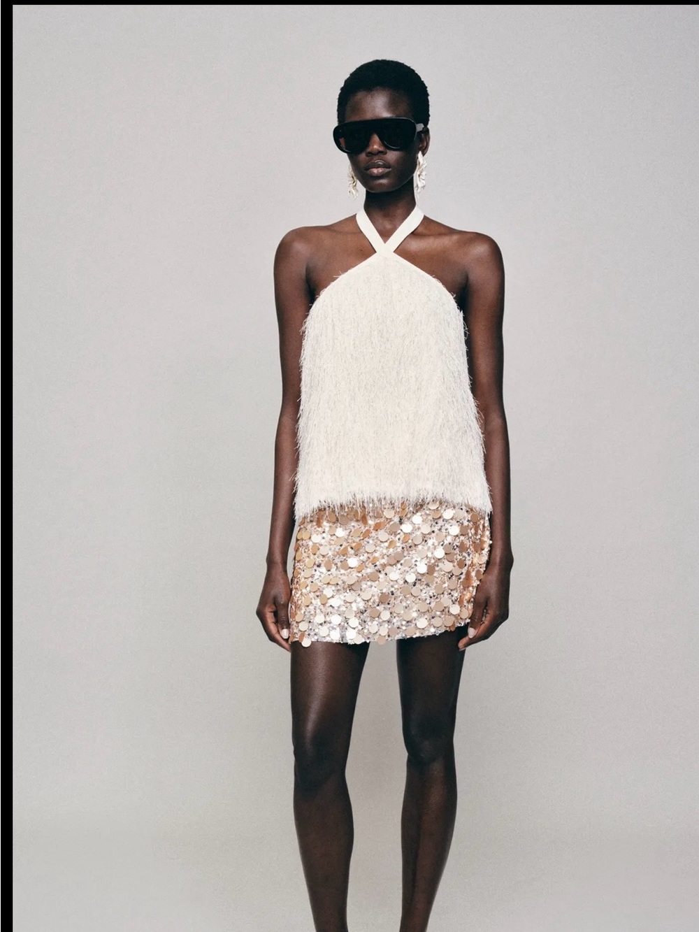 Zara top metallic thread feather halter top women’s